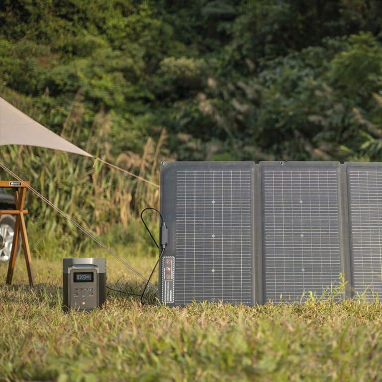 Batterie nomade solaire Delta 2 d'Ecoflow Vue outdoor Panneau solaire