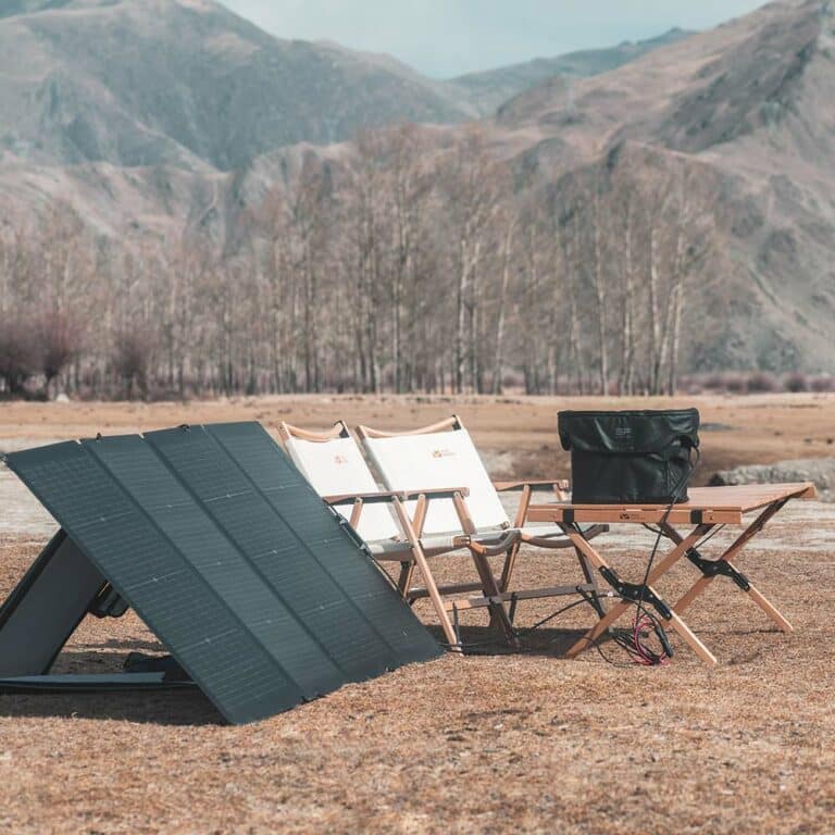 Panneau solaire double face portable en vente sur la boutique en ligne de Captivan Vue scene camping 1