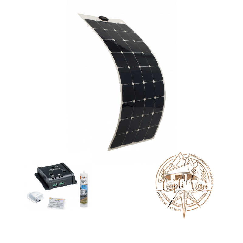 Kit complet panneau solaire flexible 150Wc sur fond blanc