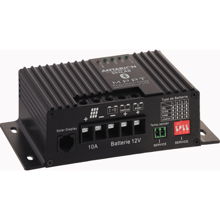 Régulateur solaire MPPT 10A Bluetooth Antarion vu de face
