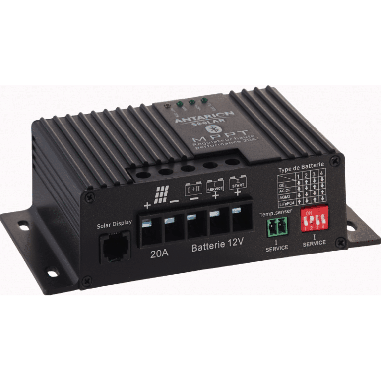 Régulateur solaire MPPT 20A Bluetooth Antarion vu de face