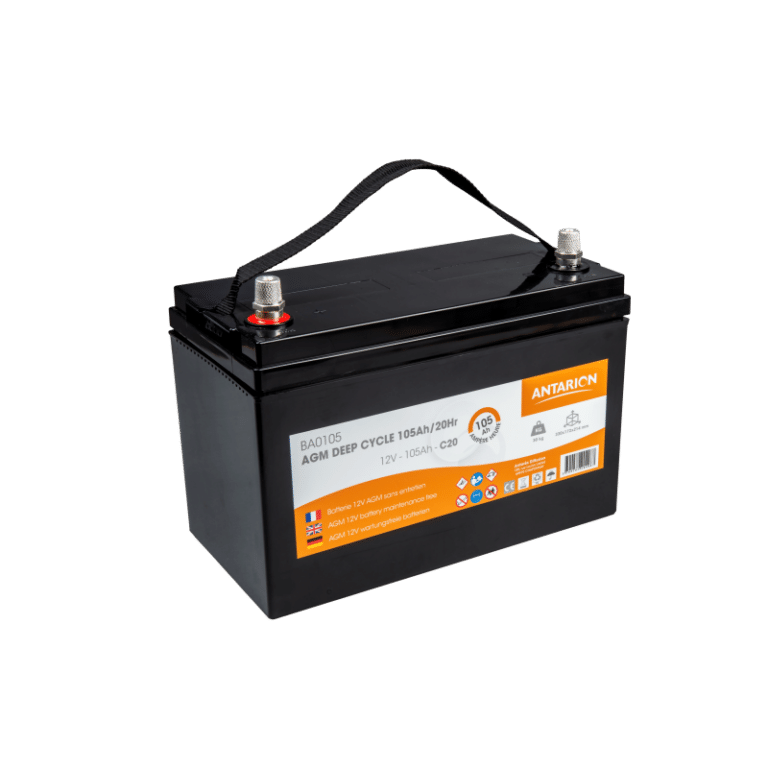 Batterie AGM 105Ah 12V Antarion sur fond blanc