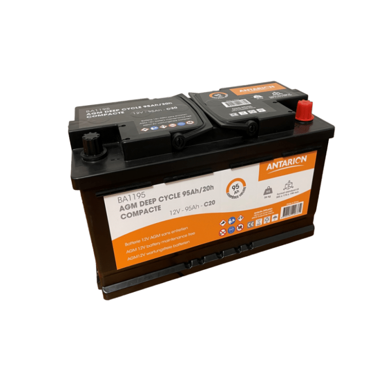Batterie AGM 95Ah Compact 12V Antarion sur fond blanc