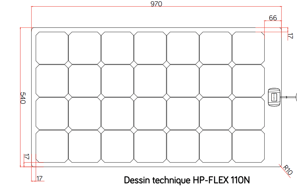 Schéma des dimensions du panneau solaire HPFLEX black Slim