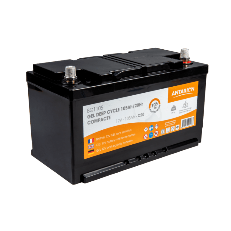 Batterie GEL 105Ah 12V Antarion sur fond blanc