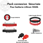 Kit permettant de connecter en sécurité la batterie de cellule 150Ah camping-car, van, fourgon aménagé ou bateau photo du contenu du kit