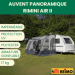 Rimini Air II - REIMO RIMINI AIR II, auvent de caravane gonflable Captivan, grand espace protégé avec fenêtres panoramiques.