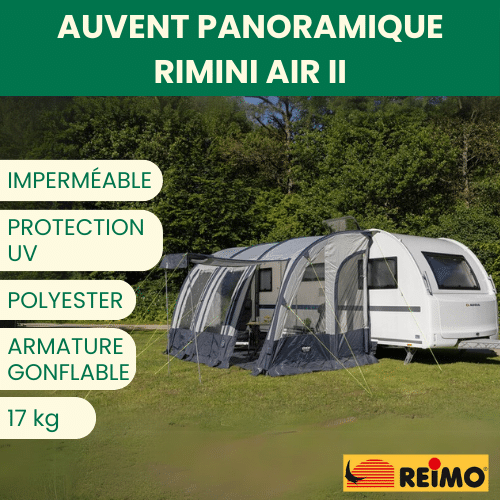 Rimini Air II - REIMO RIMINI AIR II, auvent de caravane gonflable Captivan, grand espace protégé avec fenêtres panoramiques.