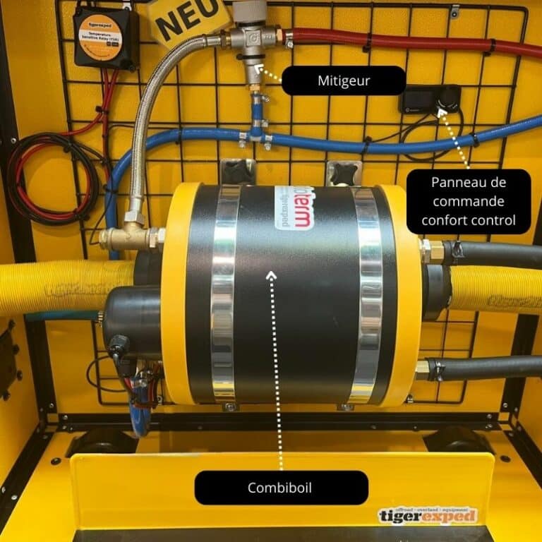 exemple installation combiboil chauffe-eau pour véhicule de loisir et d'expedition.