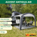 REIMO ANTIGUA AIR : auvent latéral polyvalent pour fourgon aménagé, se transforme en solette ouverte, disponible chez Captivan.