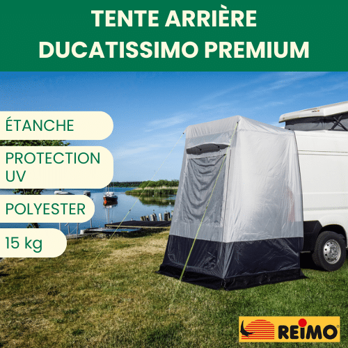 REIMO DUCATISSIMO PREMIUM - Boutique Captivan, une tente/sas arrière pour fourgons FIAT Ducato, pratique pour les arrêts prolongés.
