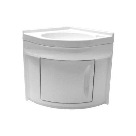 REIMO MEUBLE ANGLE + LAVABO de Captivan, ideal pour camping-car, avec rangements pratiques pour accessoires de salle de bain.