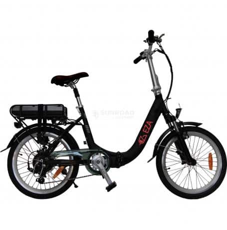 Vélo à assistance électrique Confort 20'' Eza de Captivan, autonomie 50-70 km, suspension avant pour un confort de conduite optimal.