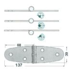 OSCULATI CHARNIÈRE INOX 137 X 39 X 2 MM de Captivan, charnière inox pour bateau ou camping-car, axe en saillie, configuration flexible.