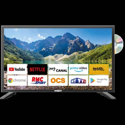 ANTARION SMART TV 22'' DVD ANDROID 9.0 chez Captivan, idéale pour camping-car et bateau, avec applications connectées intégrées.