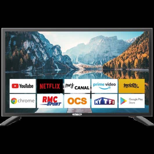 ANTARION SMART TV 27'' ANDROID 9.0 de Captivan, idéal pour le camping-car, van ou bateau, connectivité et applications au rendez-vous.