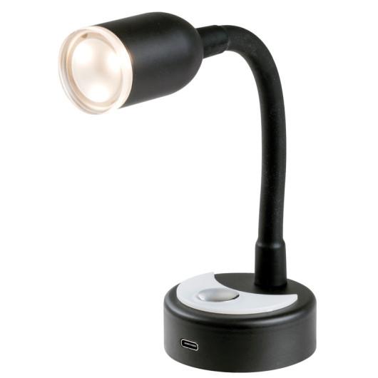 SPOT LED ARTICULÉ + USB-C NOIR OSCULATI de Captivan, idéal pour camping-car, économe en énergie, avec variateur et port USB-C.