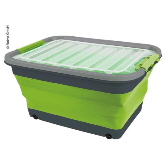 CAMP4 BOÎTE DE RANGEMENT PLIABLE 30 L de Captivan : boîte en silicone idéale pour camping, bateau, camping-car avec couvercle et roulettes.