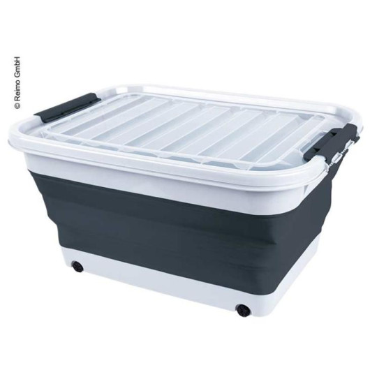 CAMP4 BOÎTE DE RANGEMENT PLIABLE 65 L de Captivan, souple et pliable, idéale pour bateau, camping ou camping-car avec roulettes.