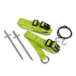 SANGLES ANTI-TEMPÊTE DOMETIC de Captivan, conçues pour stabiliser auvent ou store banne en cas de tempête, disponibles en gris ou vert fluo.