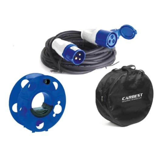 CARBEST KIT RALLONGE ÉLECTRIQUE de Captivan : kit avec tambour bleu, 35m de câble et rallonge 25m avec 2 prises P17.