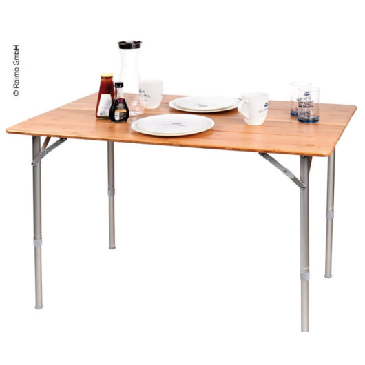 HT TABLE EN BAMBOU 80 X 60 CM de Captivan, table pliante idéale pour camping ou fourgon, pour 2 à 4 personnes.