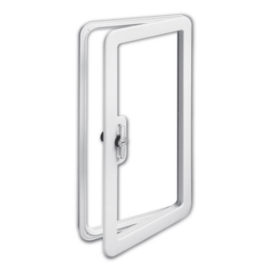 Portillon de service SK 5 DOMETIC chez Captivan, trappe d'accès moderne pour camping-car, disponible en 5 dimensions, coloris blanc.