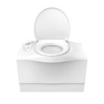 WC chimique fixe THETFORD C403-L avec réservoir cassette sur roulette et chasse d'eau électrique, disponible chez Captivan.