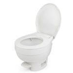 THETFORD AQUA MAGIC VI, toilettte fixe hygiénique avec chasse d'eau, disponible chez Captivan en modèle haut ou bas.