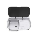 THETFORD ARGENT SINK, Captivan - Évier inox pour camping-car avec égouttoir, couvercle rabat et options cuve à droite ou gauche.