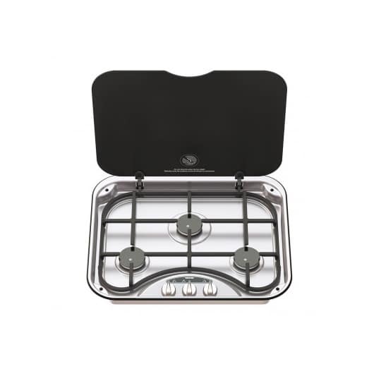 Réchaud THETFORD BASIC LINE 345 en inox 3 feux, idéal pour cuisiner à bord de votre camping-car ou bateau - Disponible chez Captivan.