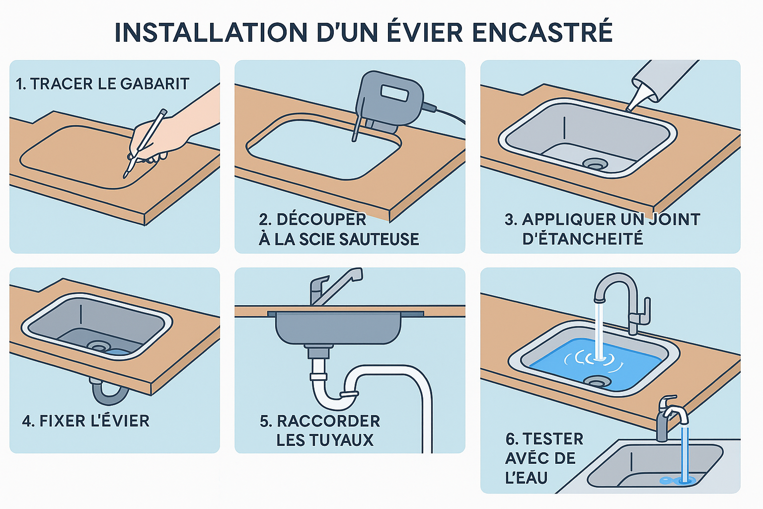 Schéma explicatif de comment installer un évier encastrable dans son van, fourgon aménagé ou camping-car