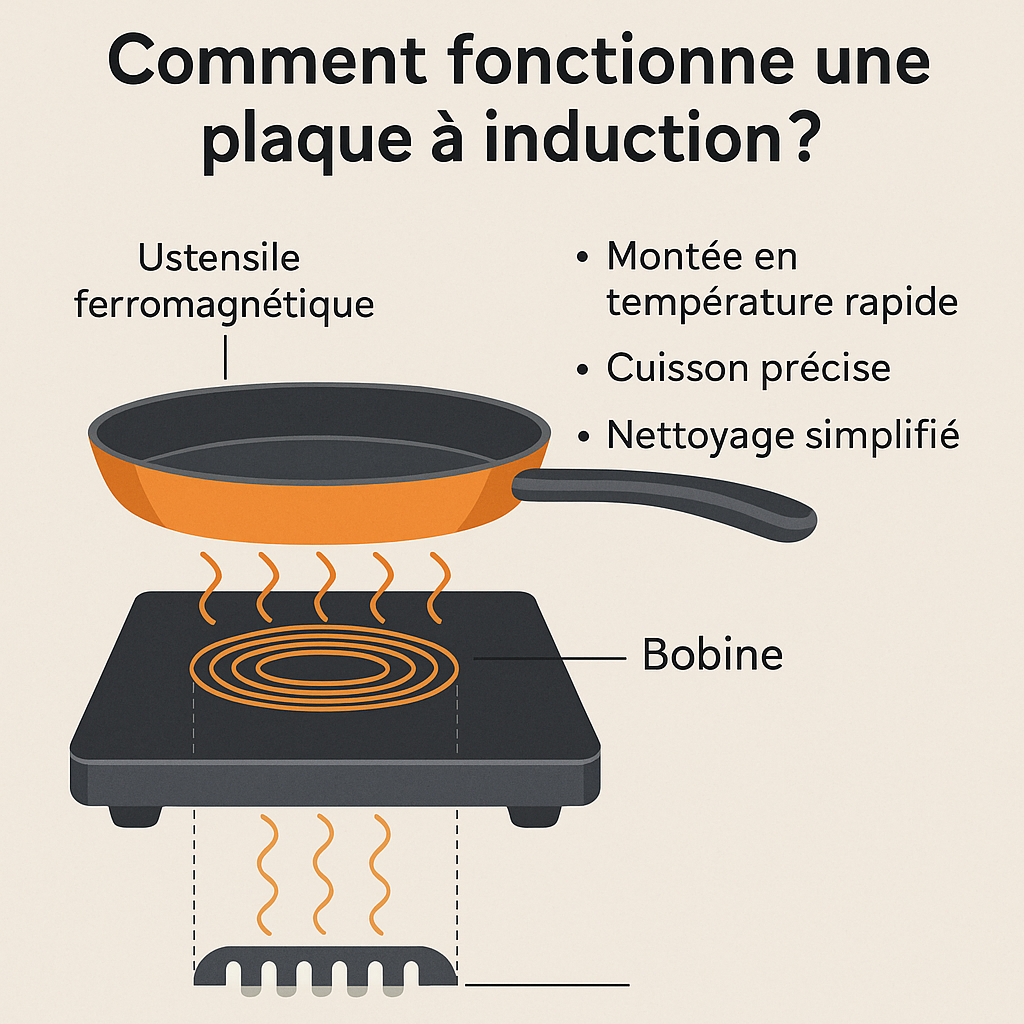schéma explicatif du fonctionnement de la plaque à induction.