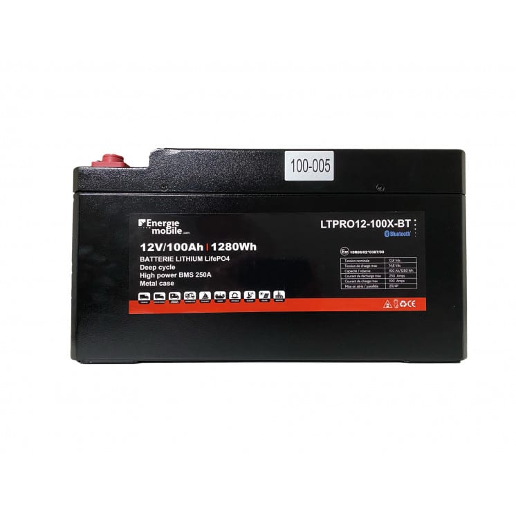 Batterie Lithium LTPRO 12V 100Ah X-BT SLIM Énergie Mobile avec technologie LiFePO4, format compact et connectivité Bluetooth.