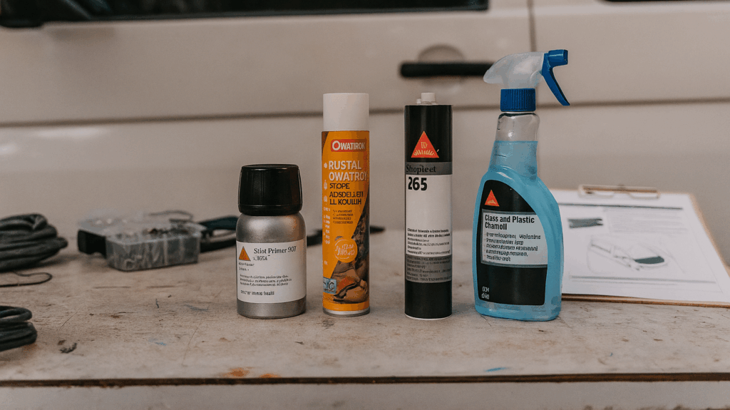 Les produits sika et Rustol pour une installation de baie vitrée sur van aménagé réussie.