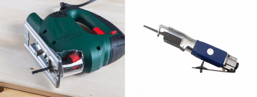 Différents types de scie à métaux electrique (classique/carrossier) pour découpe de tôleet installation de baie vitrée.
