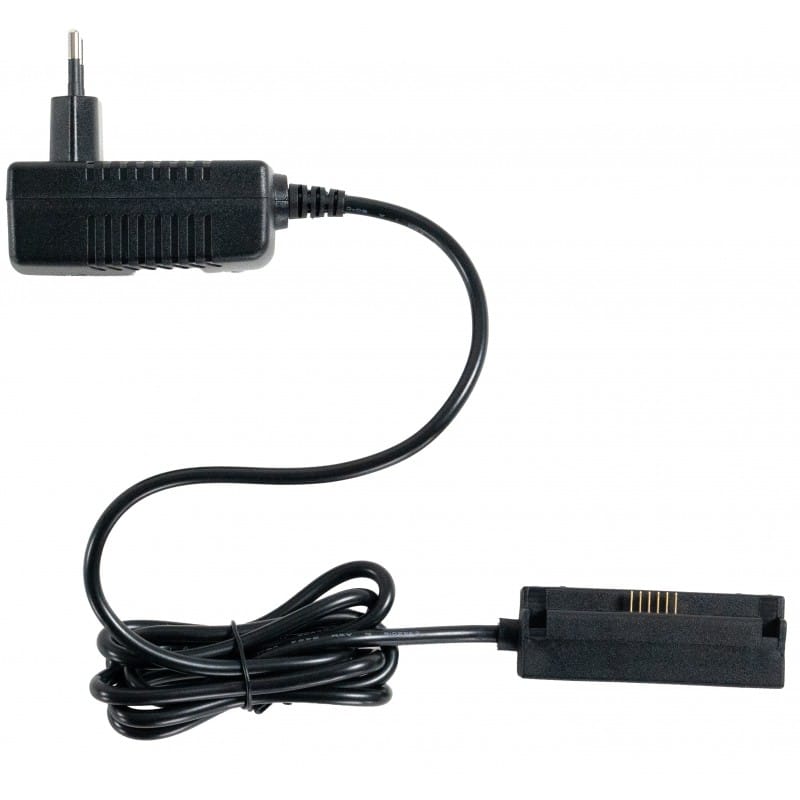 Chargeur pour batterie amovible de glacière ANTARION de profil. Permet plus de flexibilité lors de vos voyage en van ou camping-car.