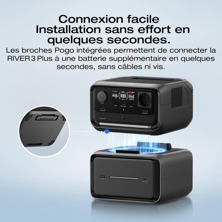 demonstration de l'emboitage de la batterie nomade Ecoflow River 3 Max Plus